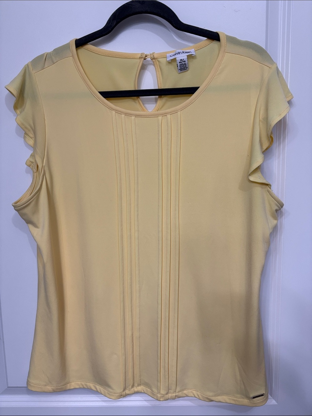 Calvin Klein Soft Yellow Ruffle Cap Sleeve Blouse